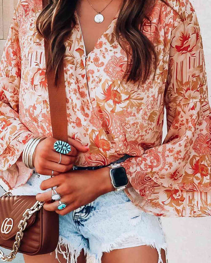Floral Surplice Flare Sleeve Bodysuit