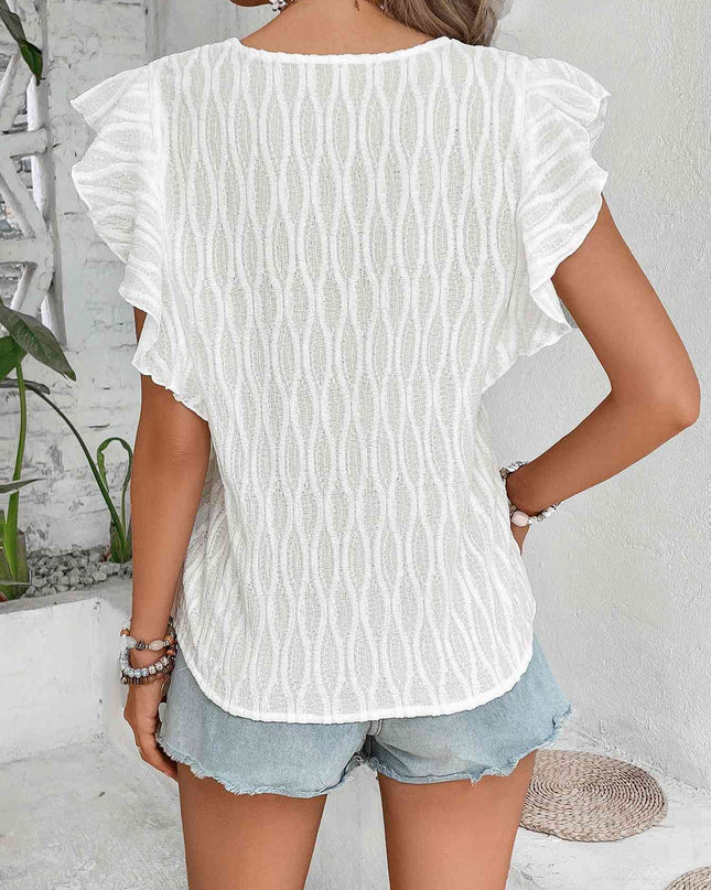 Scalloped V-Neck Butterfly Sleeve Top