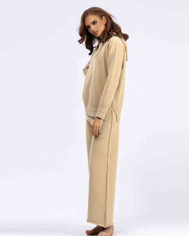 Long Sleeve Hooded Sweater and Knit Pants Set