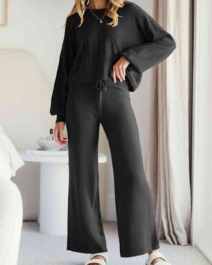Long Sleeve Lounge Top and Drawstring Pants Set