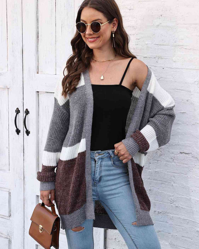 Color Block Open Front Cardigan