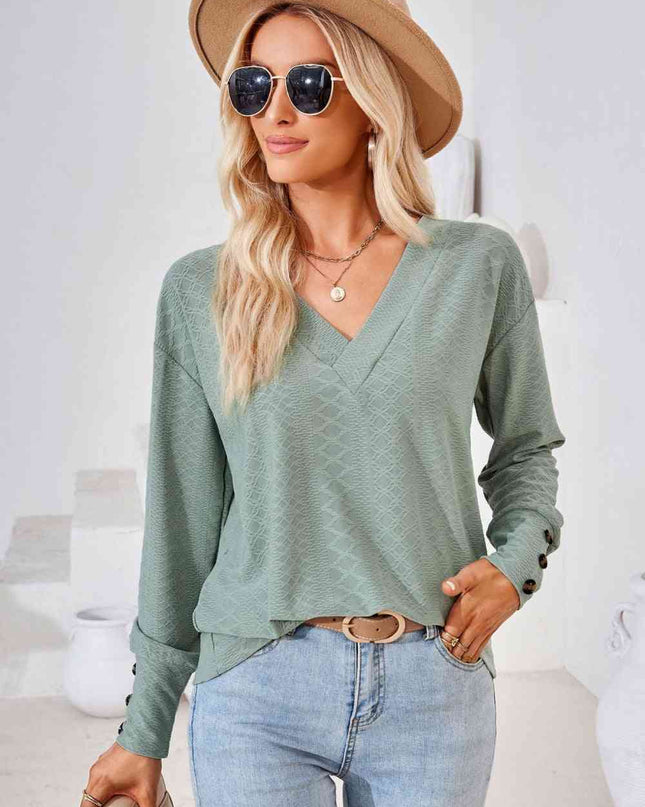 V-Neck Long Sleeve Blouse