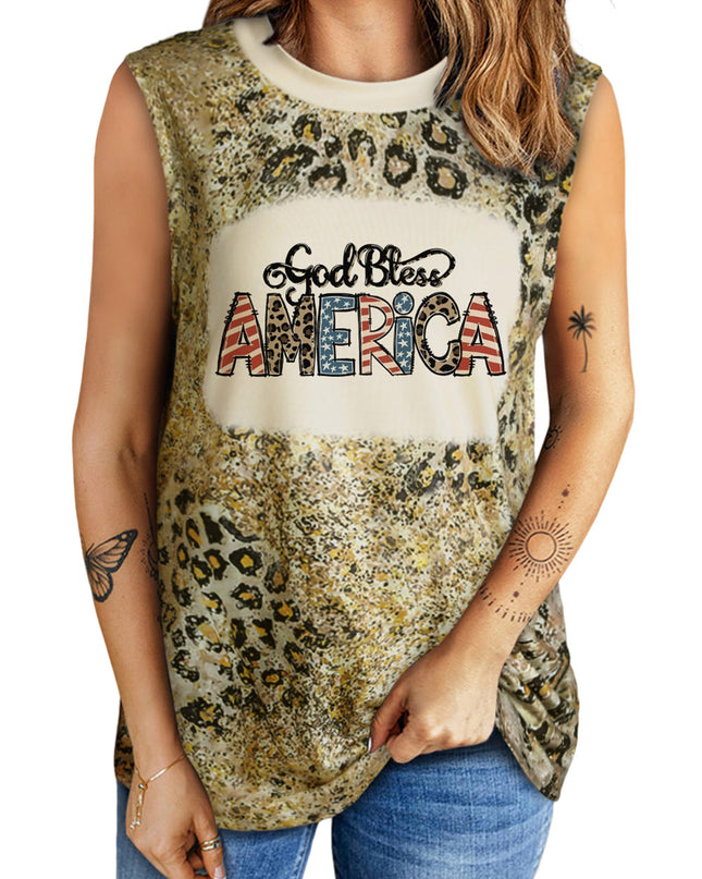 GOD BLESS AMERICA Graphic Leopard Tank