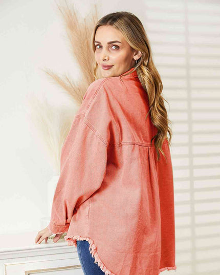Distressed Raw Hem Denim Jacket