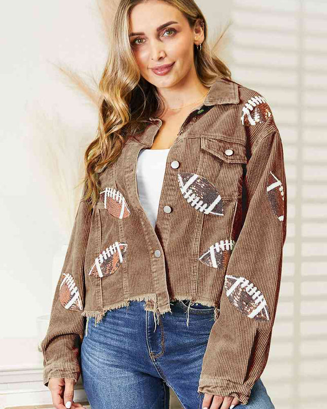 Football Patch Raw Hem Shacket