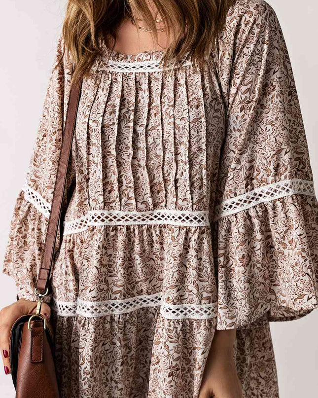 Floral Pleated Flare Sleeve Blouse