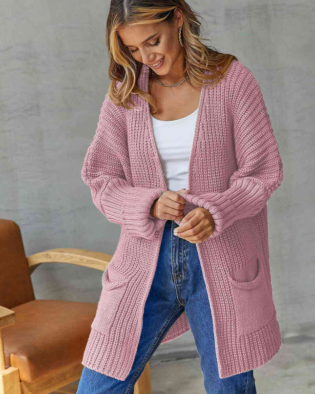 Open Front Long Sleeve Cardigan with Pockets