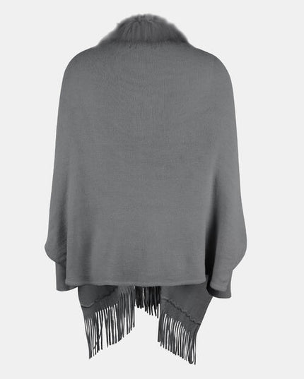 Fringe Open Front Long Sleeve Poncho