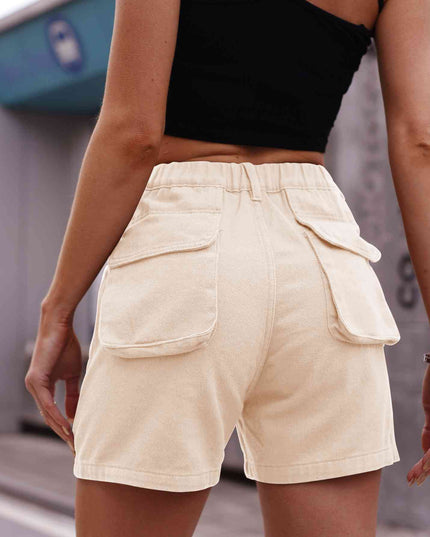 Buttoned Cargo Denim Shorts