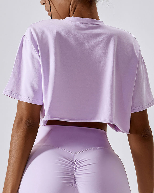 Cropped Round Neck Short Sleeve Active Top