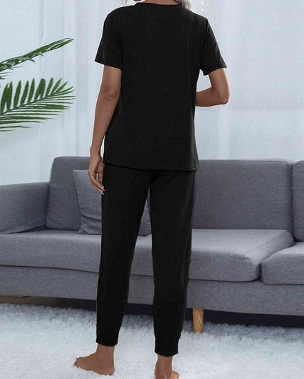 Round Neck Short Sleeve Top and Pants Set