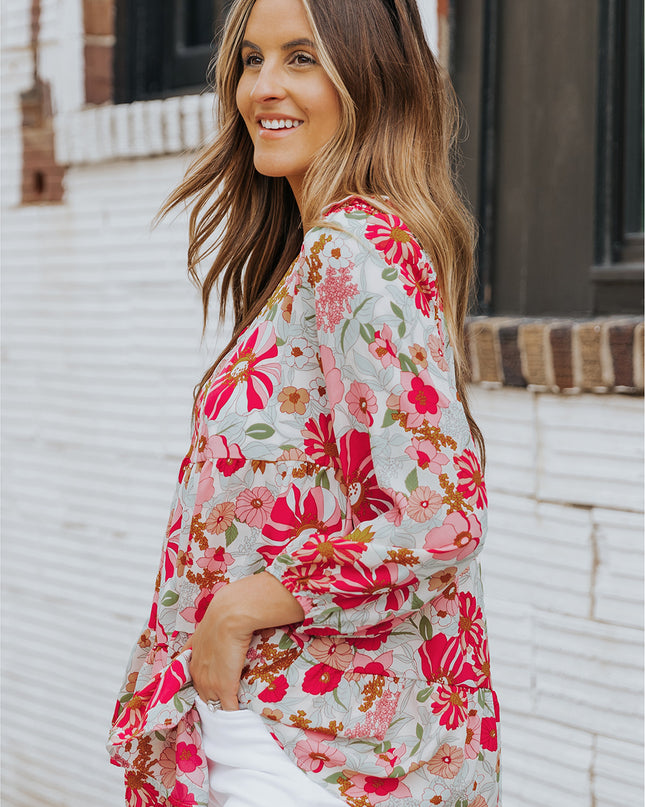 Floral V-Neck Tiered Babydoll Blouse