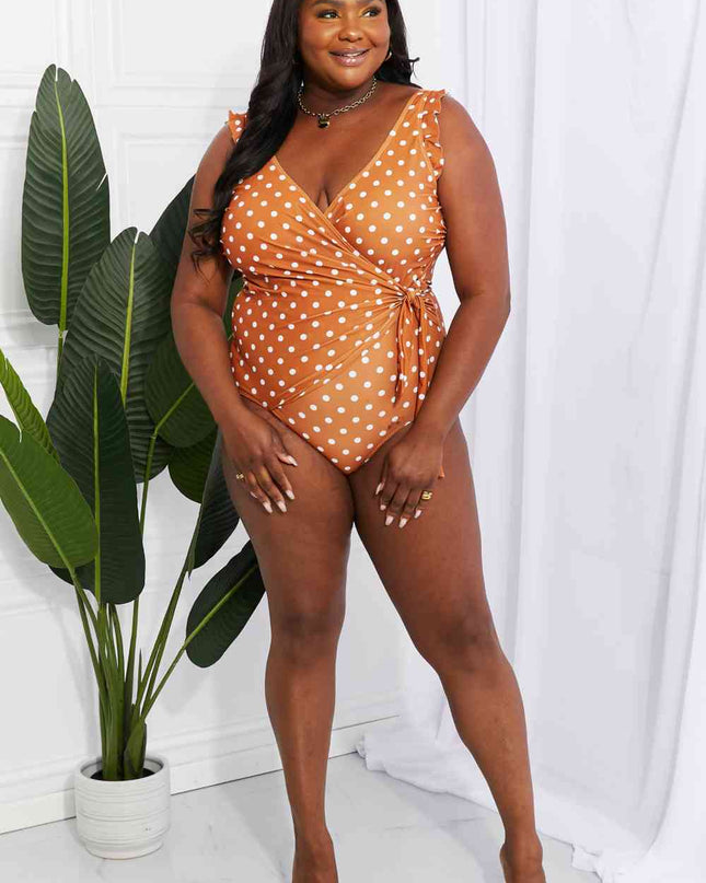 Marina West Swim Full Size Float On Ruffle Faux Wrap One-Piece in Terracotta