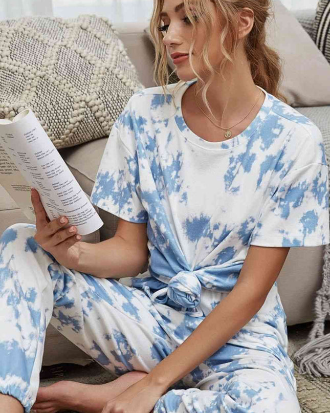 Tie-Dye Tee and Drawstring Waist Joggers Lounge Set