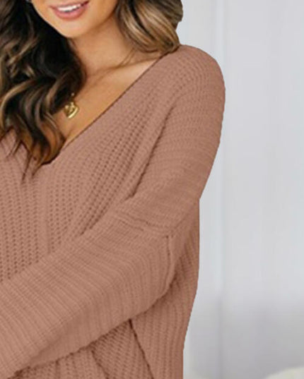 V-Neck Long Sleeve Mini Sweater Dress