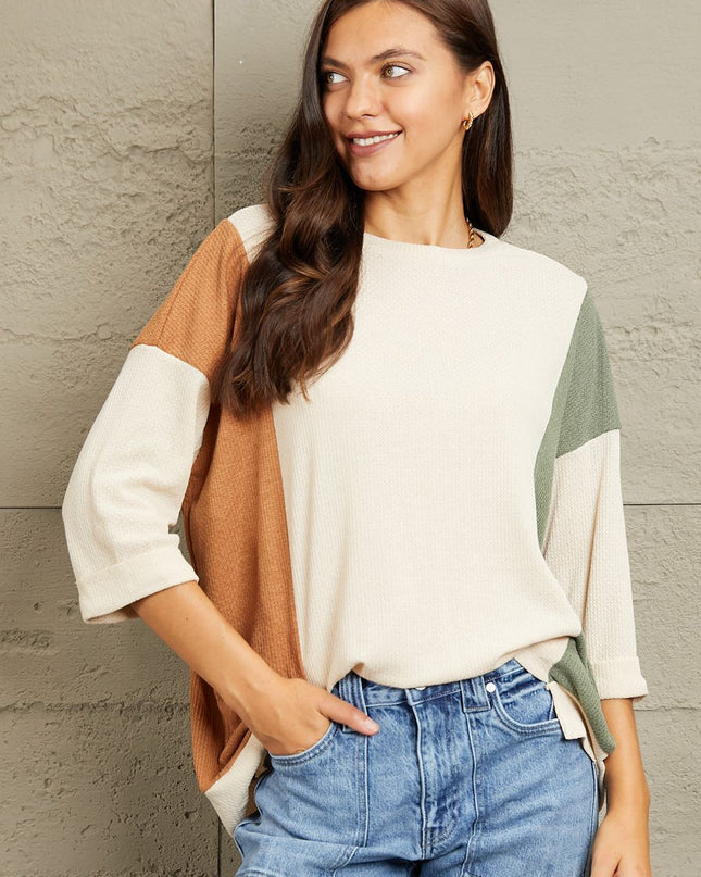 Sew In Love Full Size Tri-Color Pattern Blouse