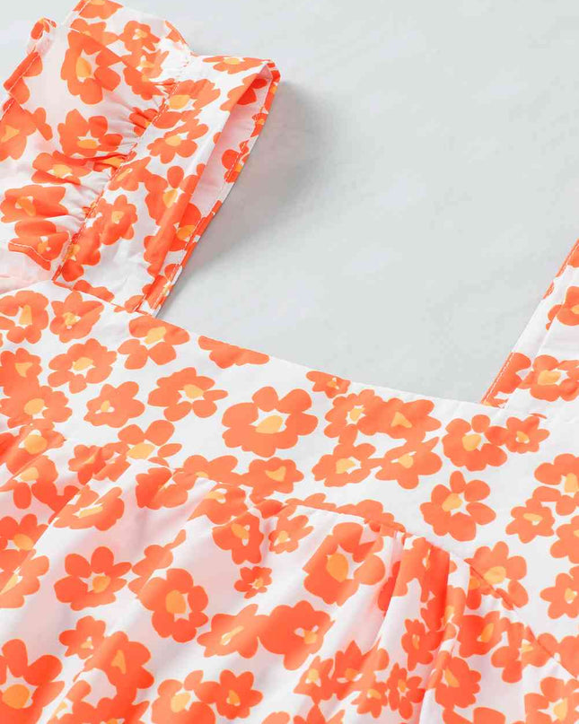 Floral Square Neck Cap Sleeve Tank