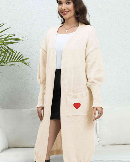 Lantern Sleeve Open Front Pocketed Cardigan