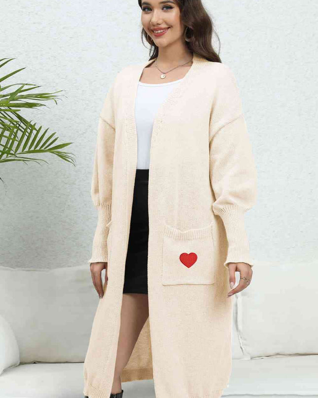 Lantern Sleeve Open Front Pocketed Cardigan