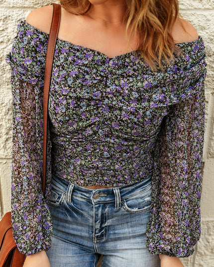 Floral Off-Shoulder Ruched Top