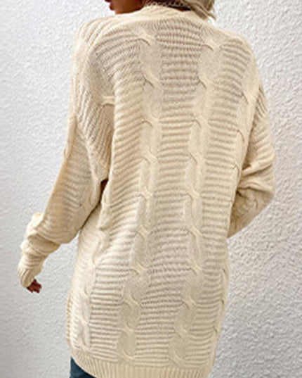 Cable-Knit Open Front Cardigan with Pockets