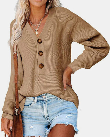 Half Button Long Sleeve Knit Top