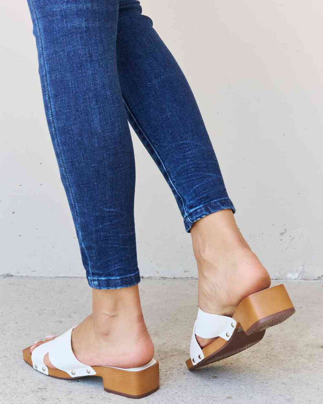 Weeboo Step Into Summer Criss Cross Wooden Clog Mule in White