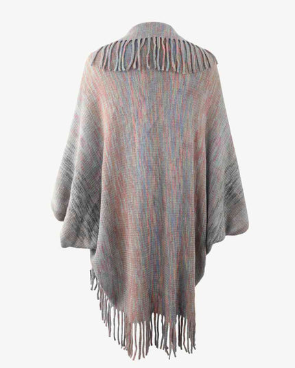 Multicolored Fringe Trim Poncho