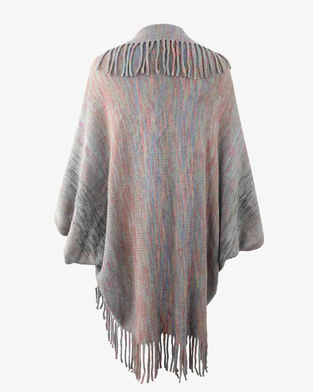 Multicolored Fringe Trim Poncho