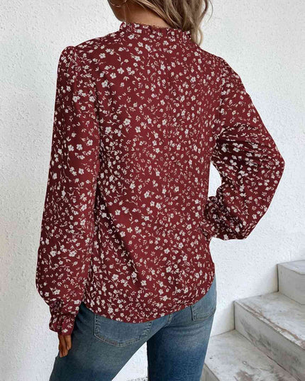 Notched Neck Flounce Sleeve Blouse