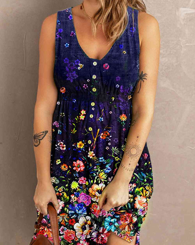 Double Take Scoop Neck Buttoned Sleeveless Magic Dress with Pockets