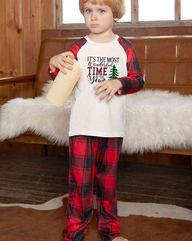 Slogan Graphic Top and Plaid Pants Set