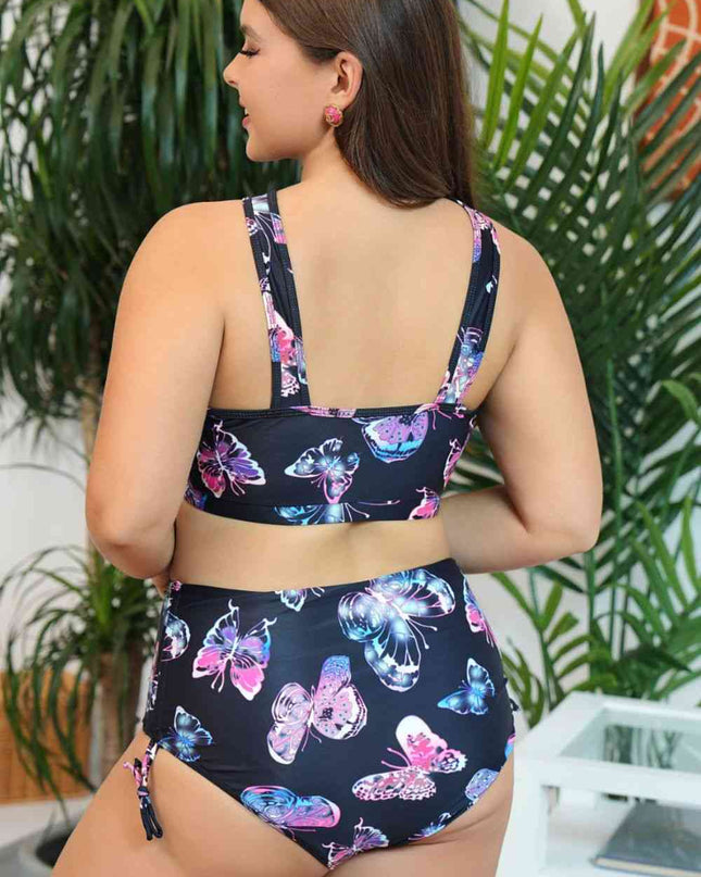 Plus Size Butterfly Print Crisscross High Waist Two-Piece Swim Set