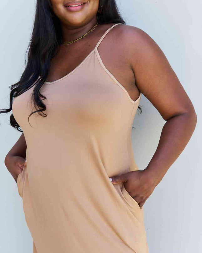 Ninexis Good Energy Full Size Cami Side Slit Maxi Dress in Camel