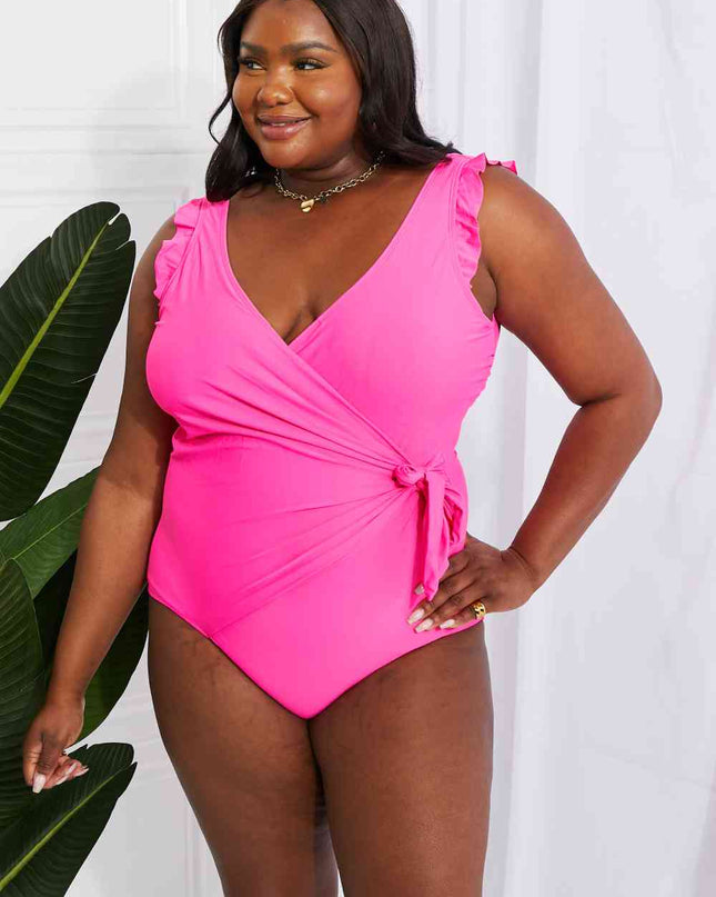 Marina West Swim Full Size Float On Ruffle Faux Wrap One-Piece in Pink