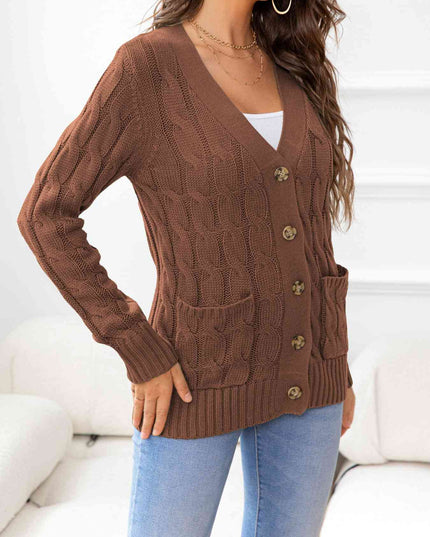 Button Down Cable-Knit Cardigan