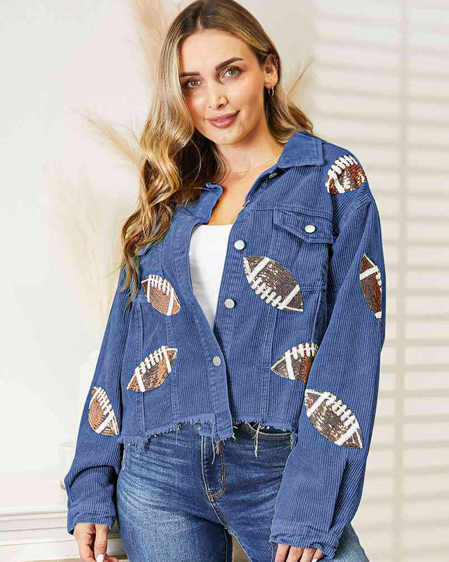 Football Patch Raw Hem Shacket