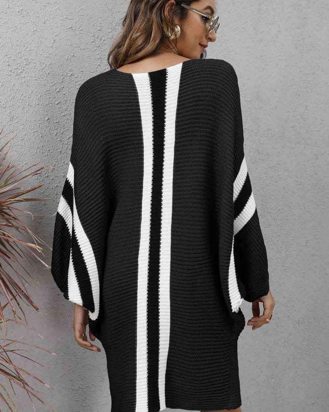 Ribbed Round Neck Long Sleeve Sweater Dress