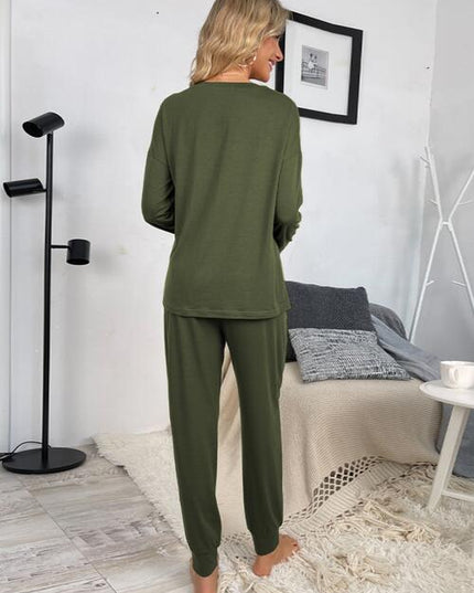 Round Neck Top and Drawstring Pants Lounge Set