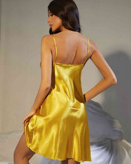 Spaghetti Strap Cowl Neck Satin Night Dress