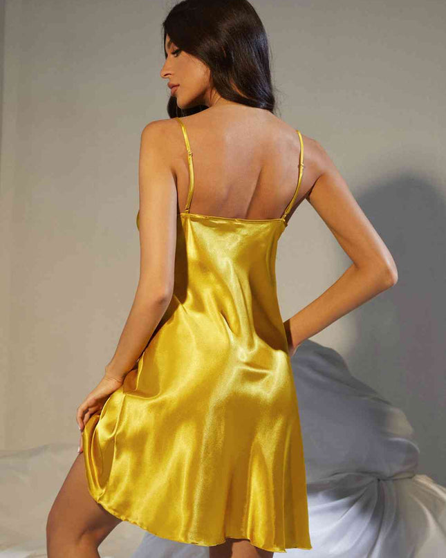 Spaghetti Strap Cowl Neck Satin Night Dress