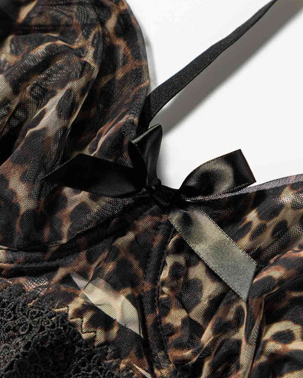 Leopard Spliced Lace Lingerie Set