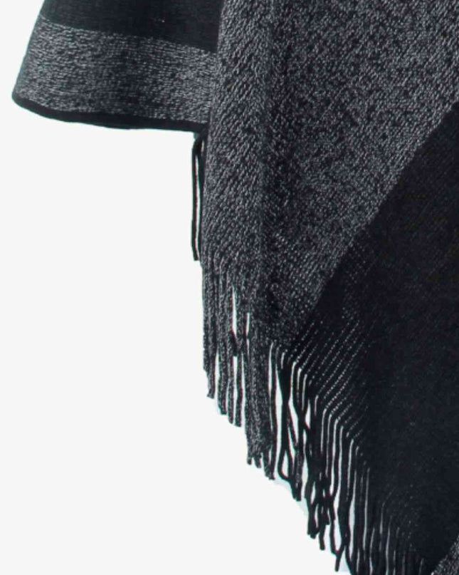 Color Block Fringe Hem Poncho