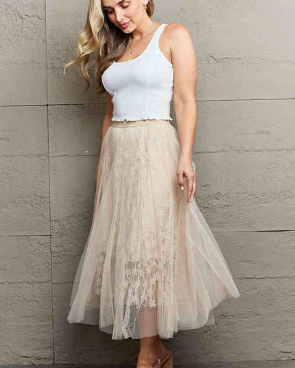 Ninexis Lace Flowy Midi Skirt
