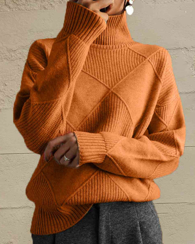 Geometric Turtleneck Long Sleeve Sweater