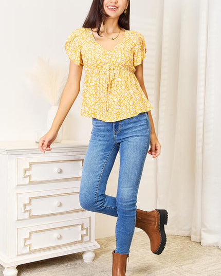 Double Take Floral Petal Sleeve Babydoll Top