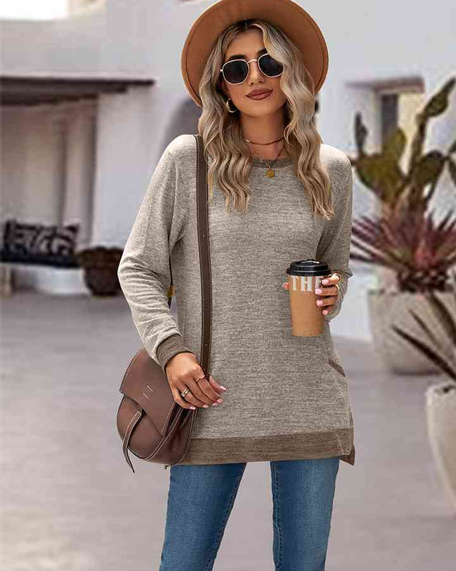 Round Neck Long Sleeve Blouse
