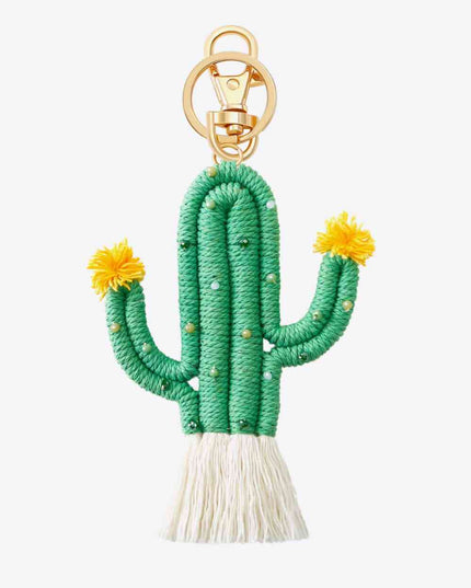 Bead Trim Cactus Keychain with Fringe