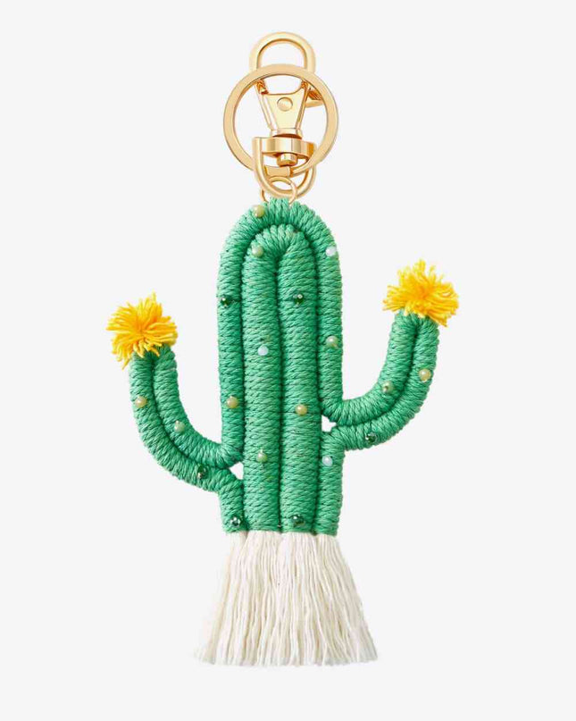 Bead Trim Cactus Keychain with Fringe