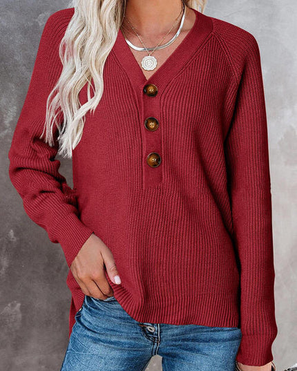 Half Button Long Sleeve Knit Top